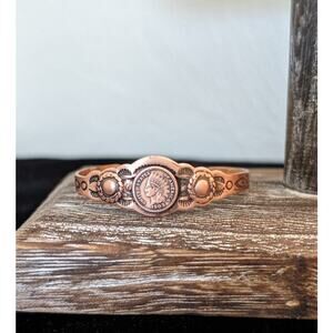 Vintage Southwestern Baby/Child's 1903 Indian Head Solid Copper Cuff Bracelet